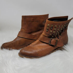 Dune Camel Brown Soft Leather Women's  Ankle Boot Studded 38 - 7 US